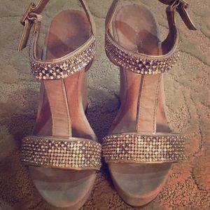 ALDO size 6.5 Suede and a rose gold wedges